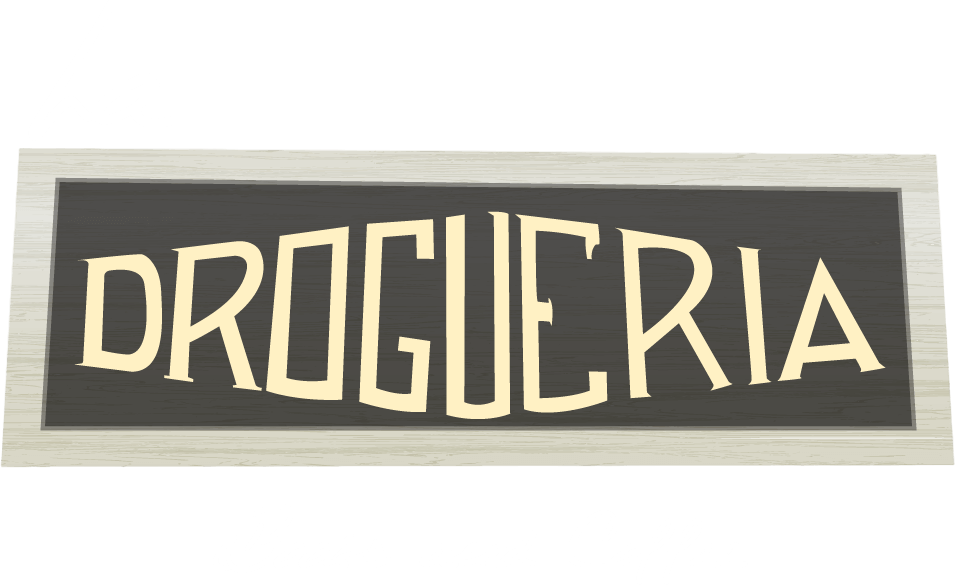 Cartel de "La Droguería", un espacio que combina libros y café, ideal para amantes de la lectura y la buena compañía.
